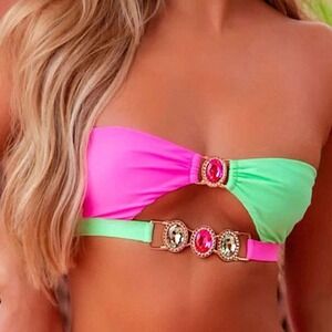 Moda Minx Pink & Green Bikini Top – Size XS – Brand New